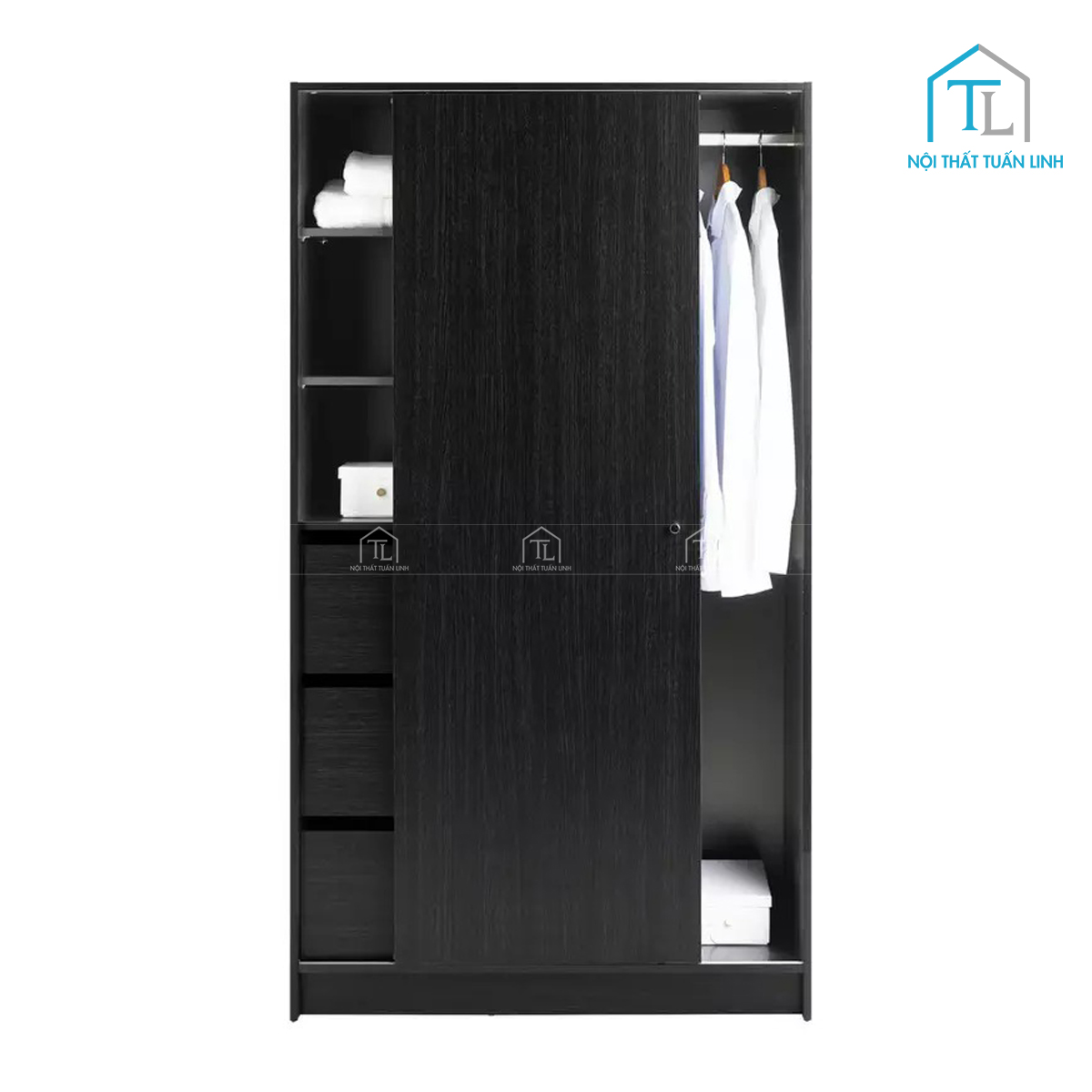 Tủ quần áo 1 cánh cửa lùa gỗ MDF màu đen
