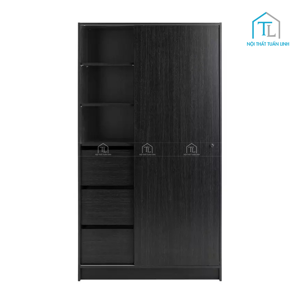 Tủ quần áo 1 cánh cửa lùa gỗ MDF màu đen