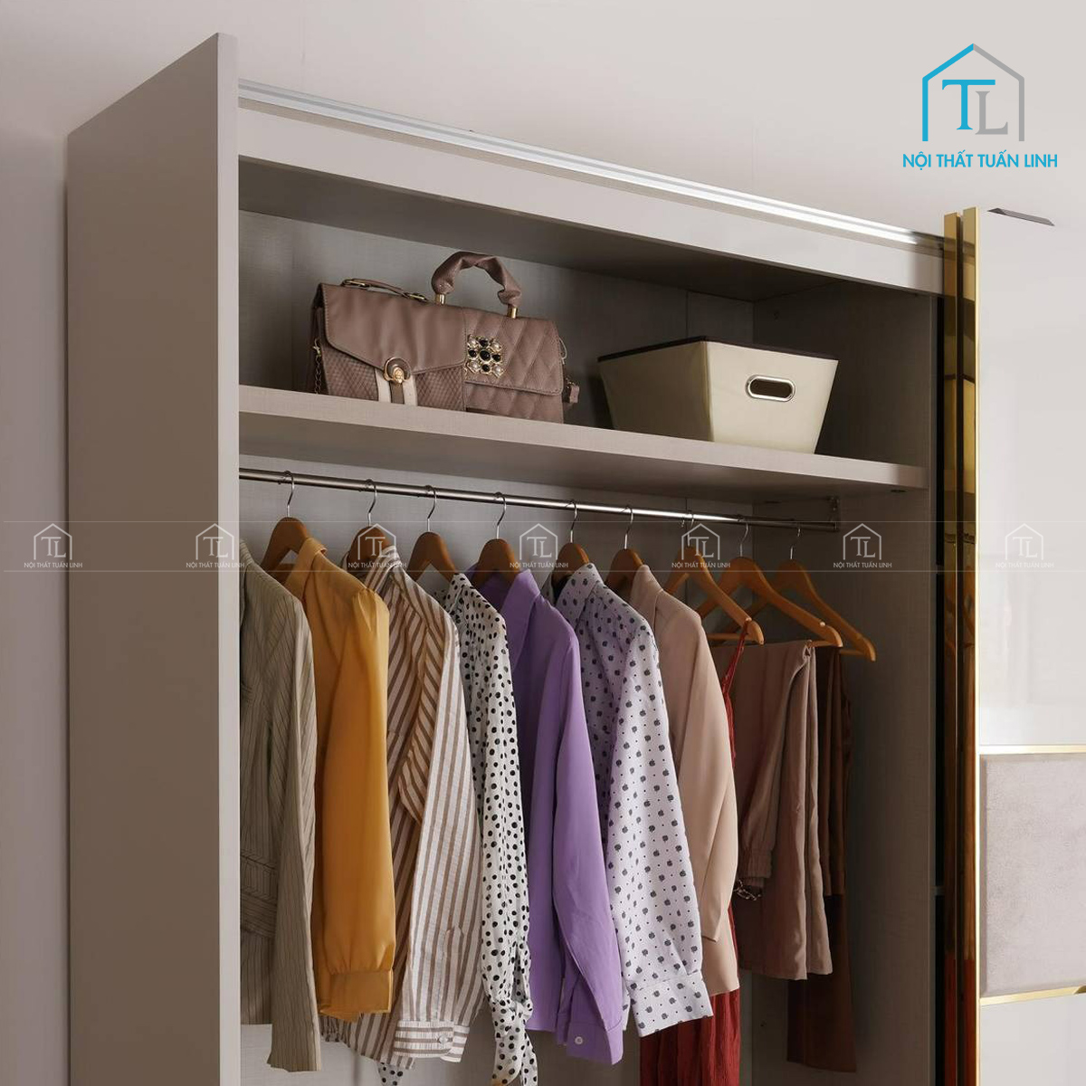 Tủ quần áo 2 cánh cửa lùa gỗ MDF màu xám cao cấp