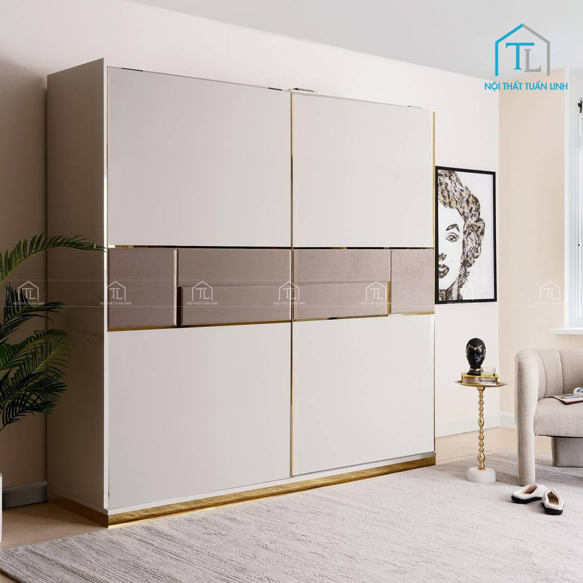 Tủ quần áo 2 cánh cửa lùa gỗ MDF màu xám cao cấp