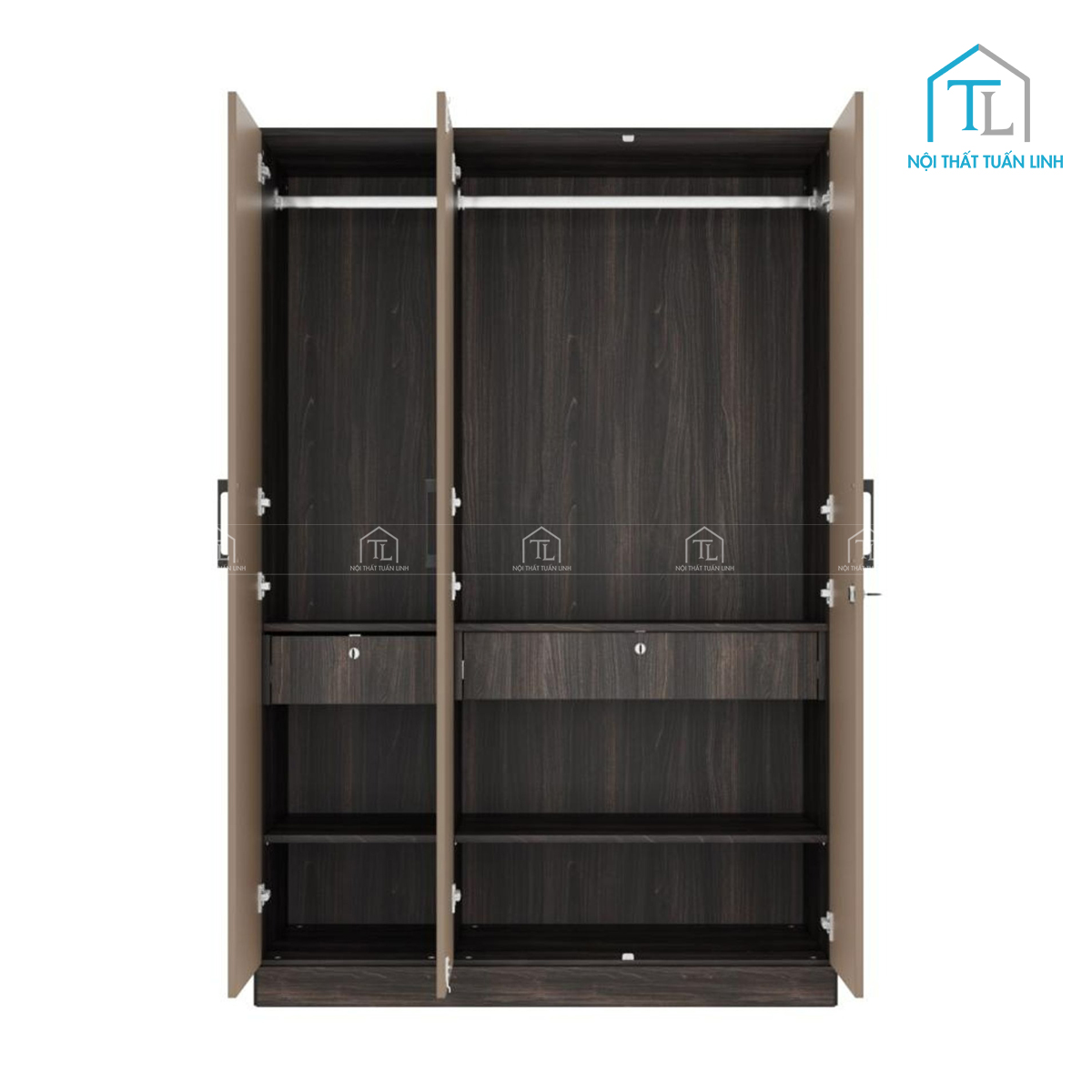 Tủ quần áo 3 cánh gỗ MDF màu gỗ phong phối be sữa có gương