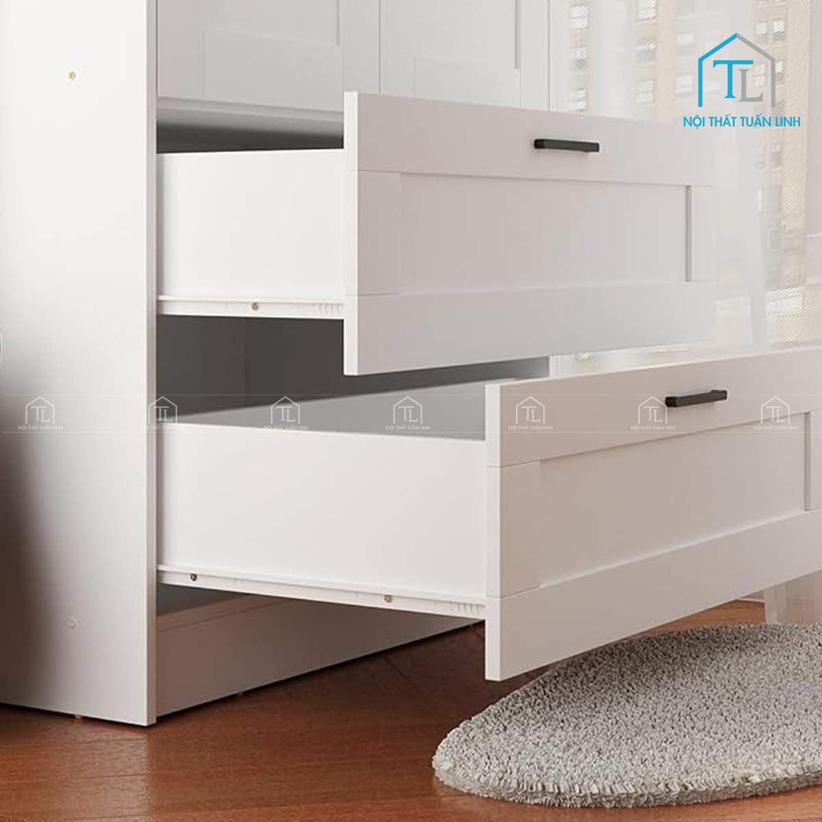 Tủ quần áo 3 cánh gỗ MDF màu trắng có ngăn kéo thiết kế hiện đại