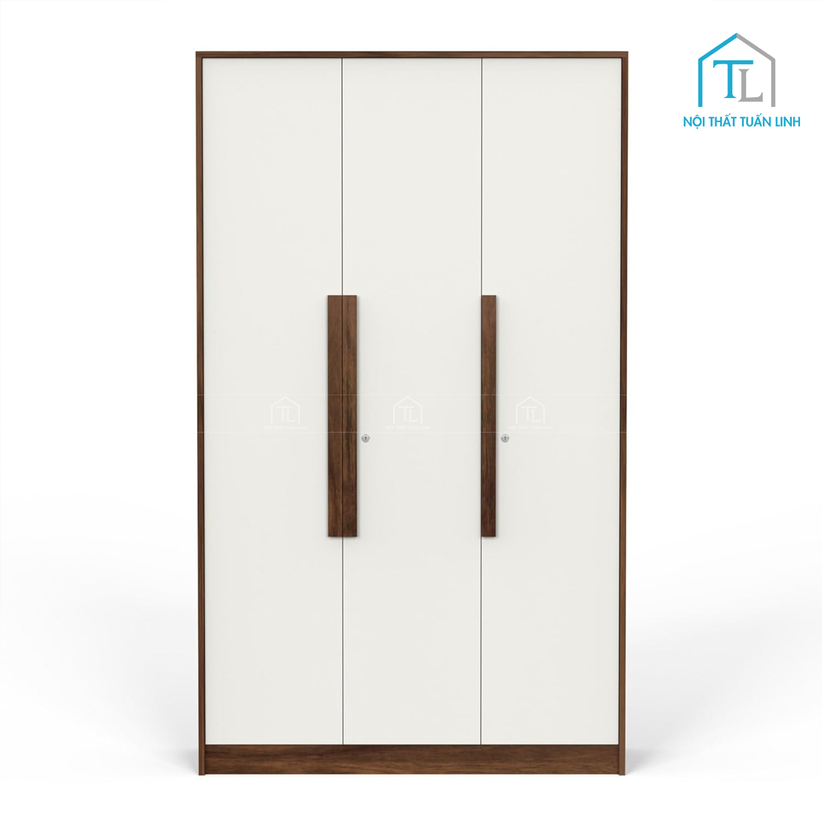 Tủ quần áo 3 cánh gỗ MDF phủ melamine màu nâu gỗ phối trắng