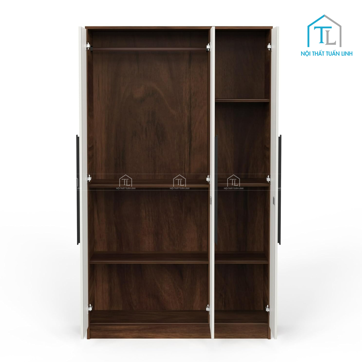 Tủ quần áo 3 cánh gỗ MDF phủ melamine màu nâu gỗ phối trắng