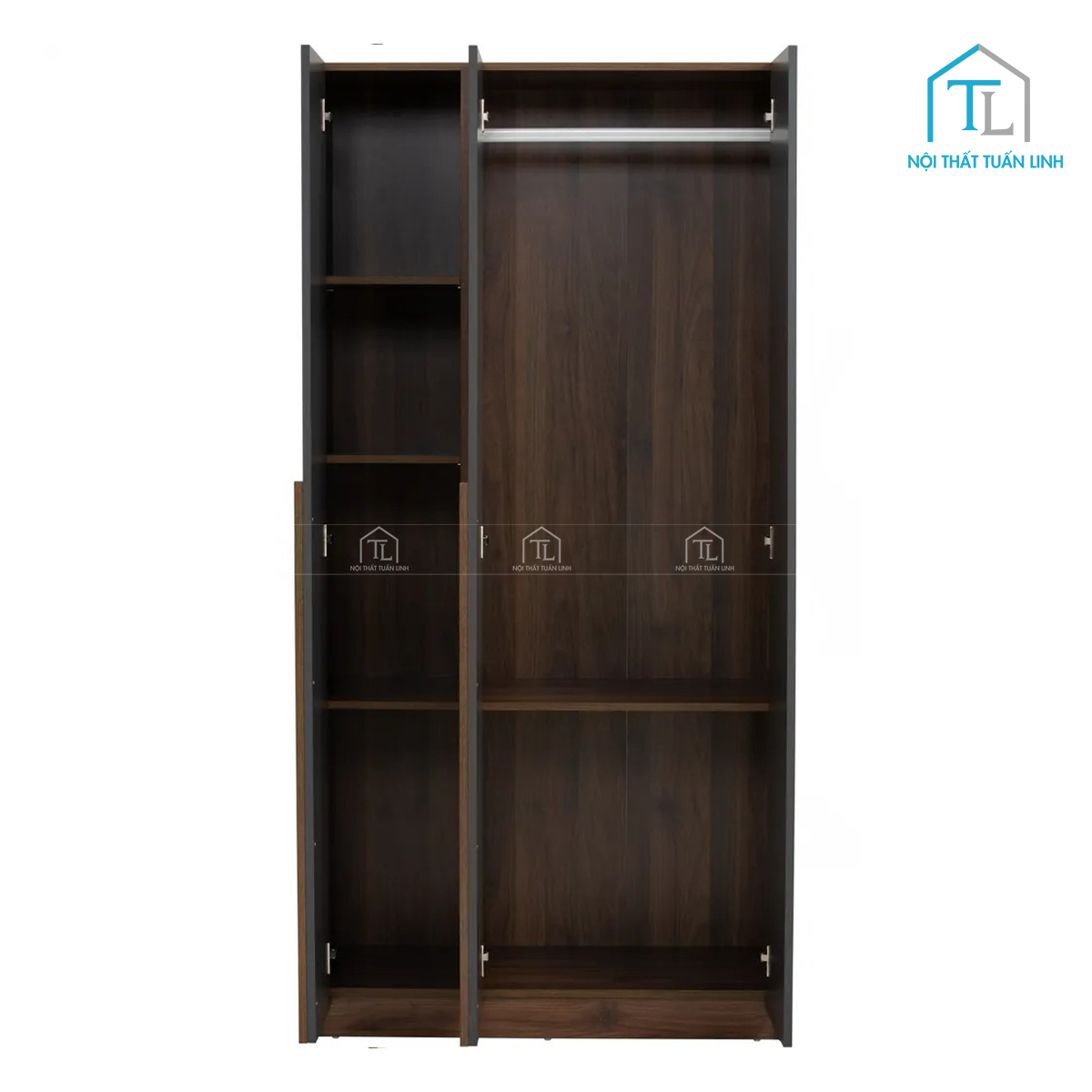 Tủ quần áo 3 cánh gỗ MDF phủ melamine màu nâu walnut thiết kế retro hiện đại
