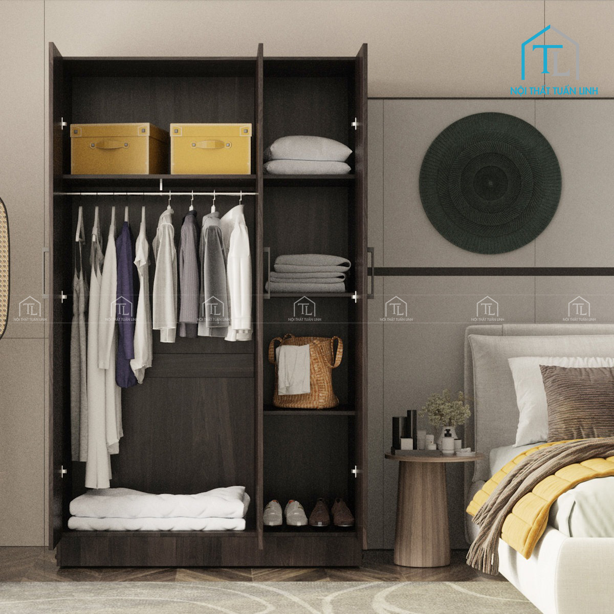Tủ quần áo 3 cánh gỗ MDF thiết kế hiện đại đa năng