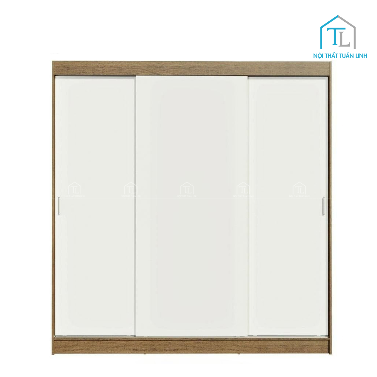 Tủ quần áo 3 cánh lùa gỗ MDF màu nâu trắng thiết kế tiện lợi cho phòng ngủ