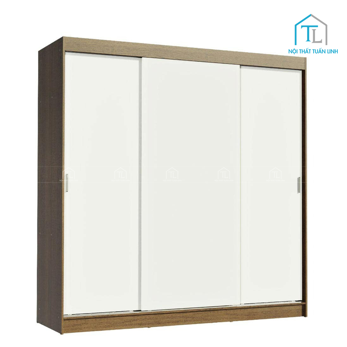 Tủ quần áo 3 cánh lùa gỗ MDF màu nâu trắng thiết kế tiện lợi cho phòng ngủ