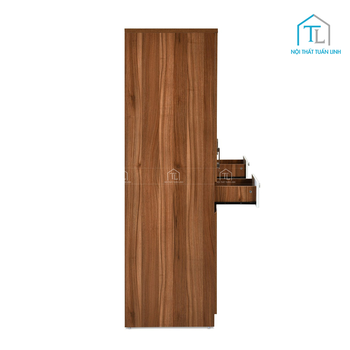 Tủ quần áo 4 cánh gỗ MDF có gương màu walnut, thiết kế hiện đại