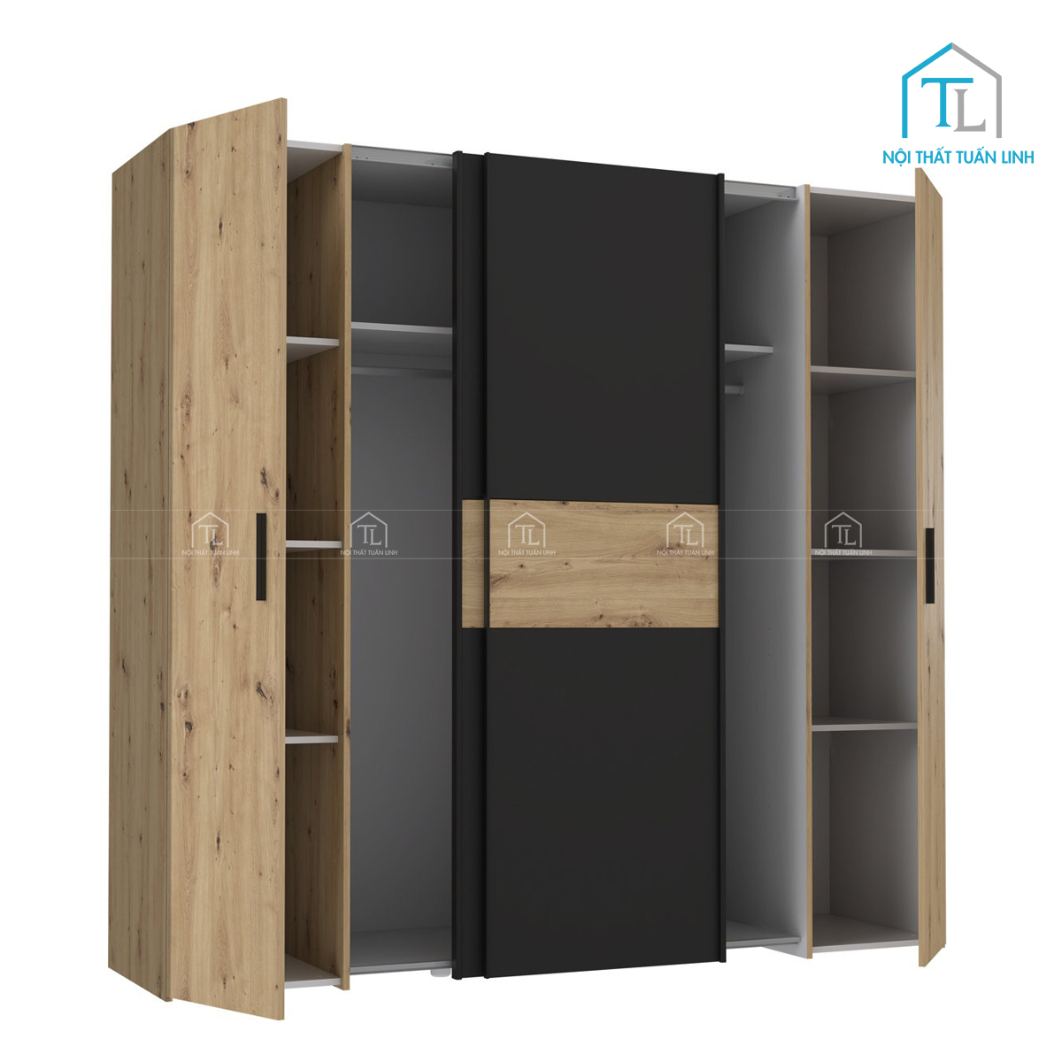 Tủ quần áo cửa lùa kết hợp cánh mở gỗ MDF phong cách hiện đại