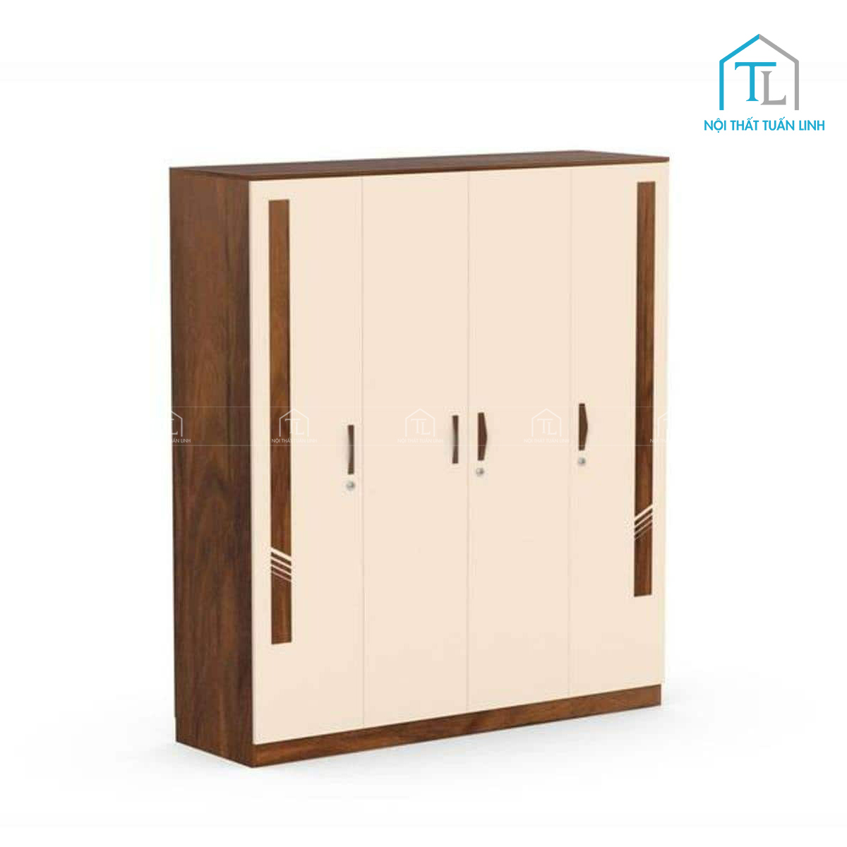 Tủ quần áo 4 cánh gỗ công nghiệp thiết kế hiện đại màu nâu be