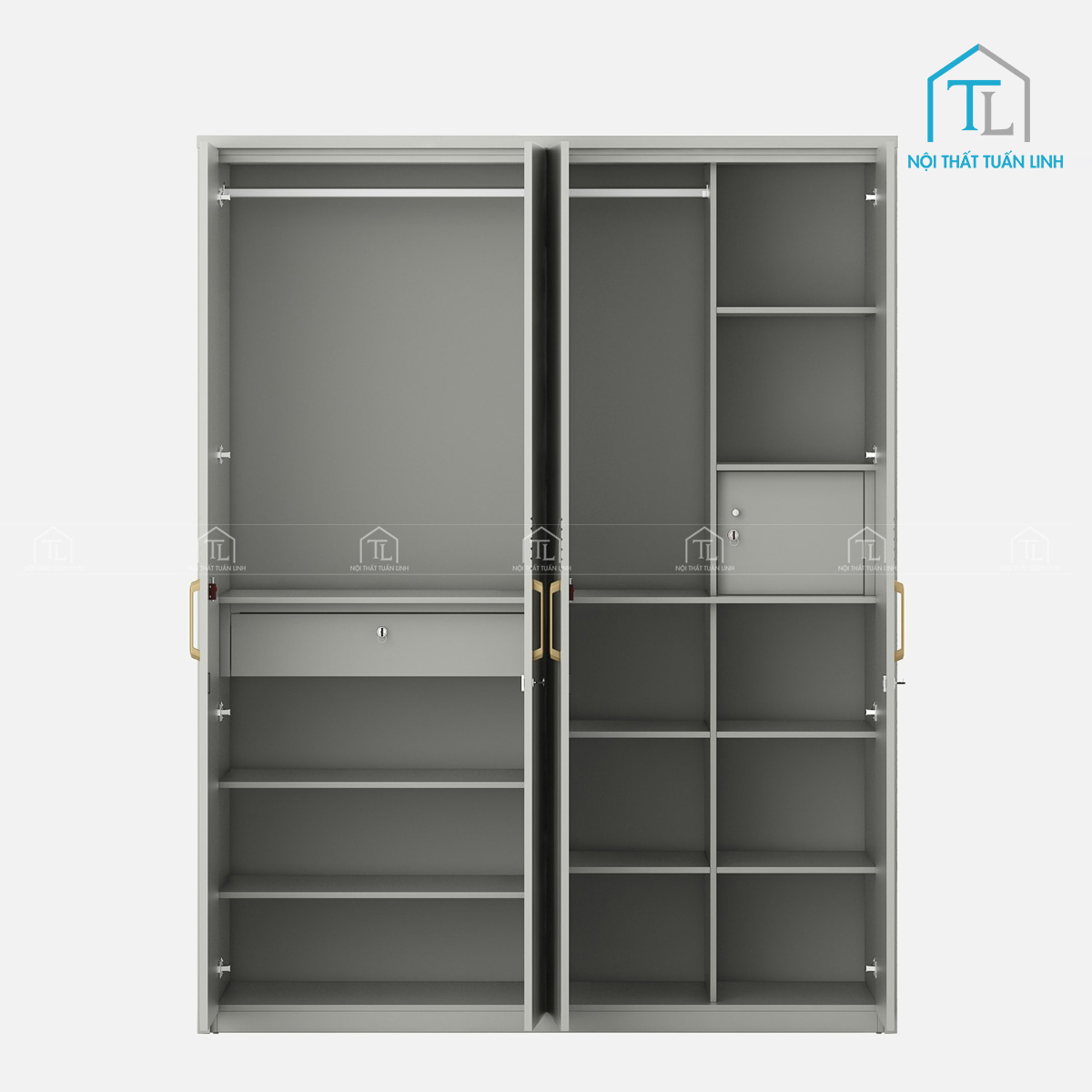 Tủ quần áo 4 cánh gỗ MDF kèm hộc kéo và tủ khóa hiện đại