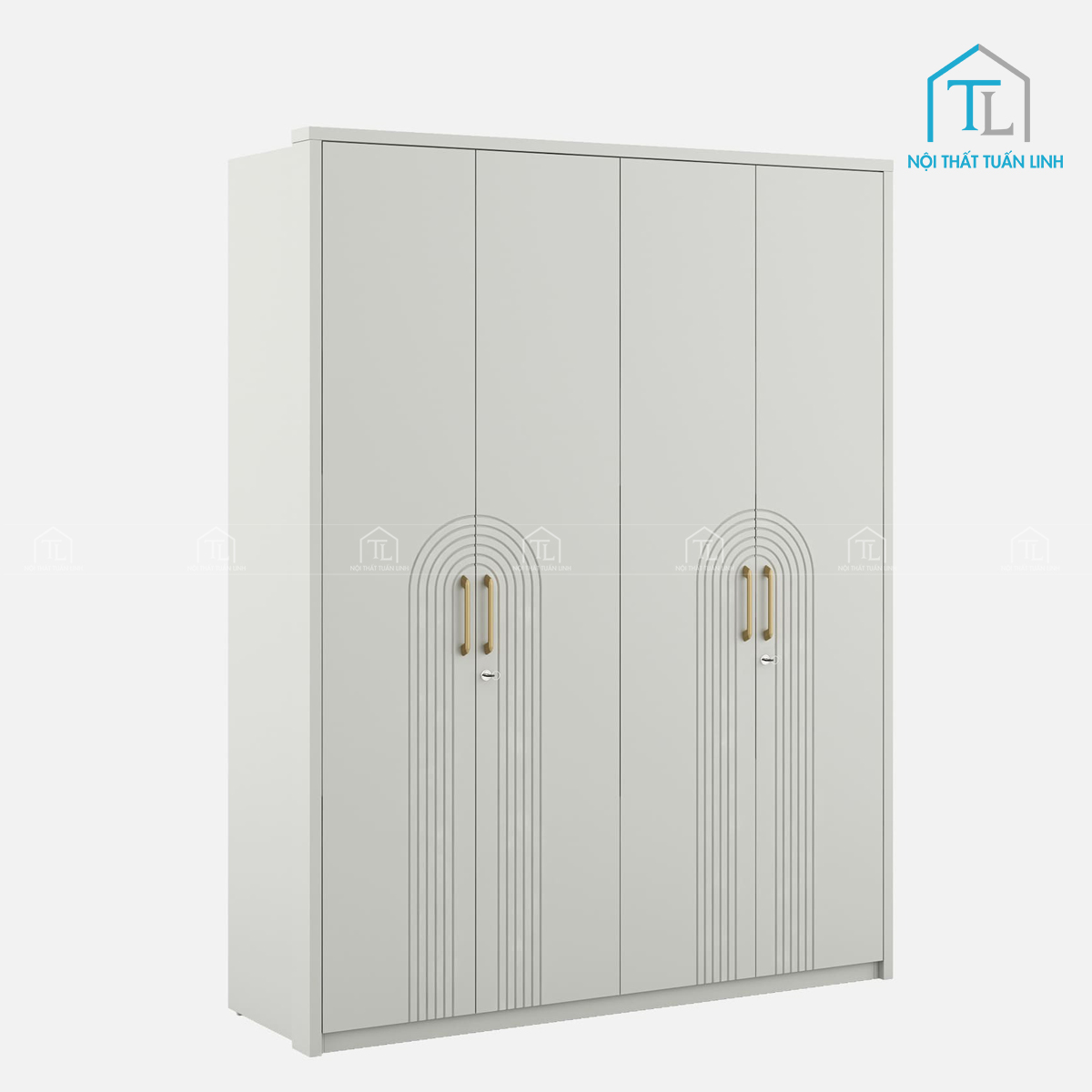Tủ quần áo 4 cánh gỗ MDF kèm hộc kéo và tủ khóa hiện đại