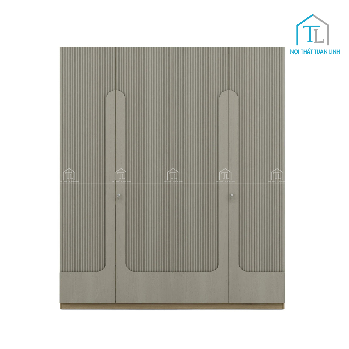 Tủ quần áo 4 cánh gỗ MDF màu sồi, thiết kế sọc đứng tinh tế