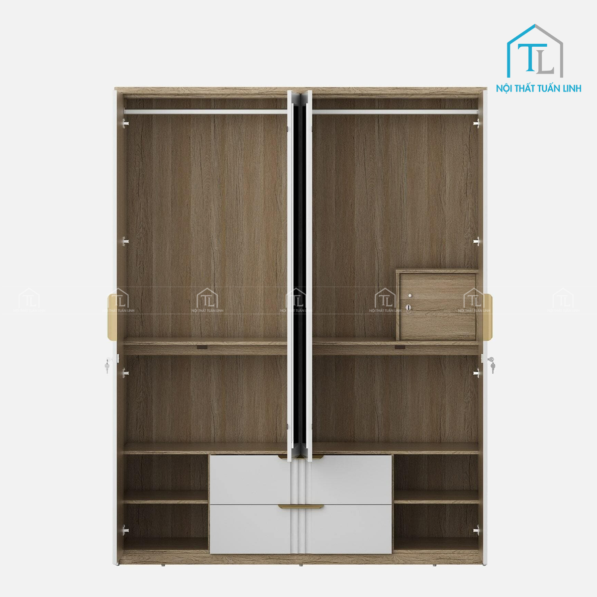 Tủ quần áo 4 cánh gỗ MDF màu trắng bóng thanh lịch, hiện đại