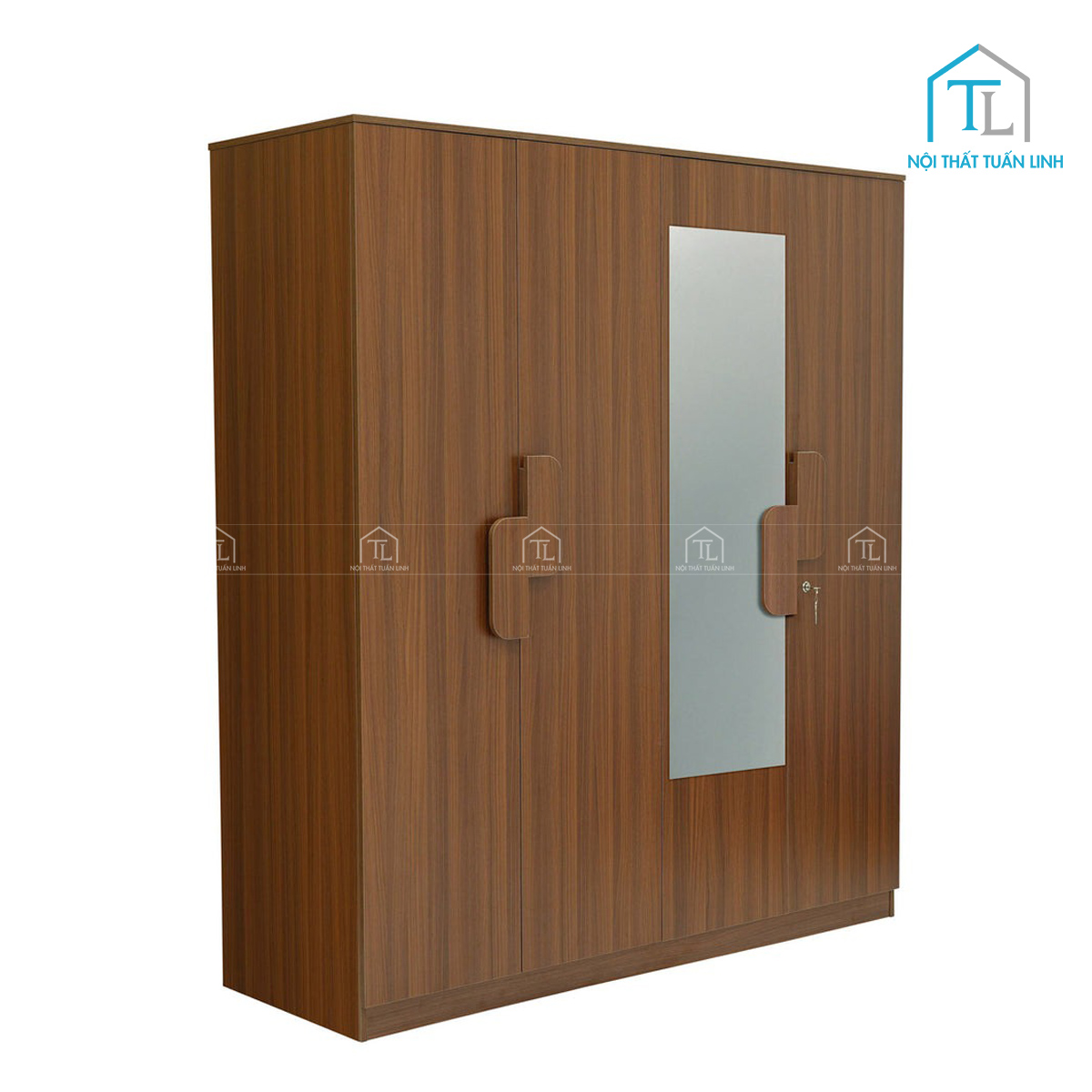 Tủ quần áo 4 cánh gỗ MDFmàu walnut kèm gương