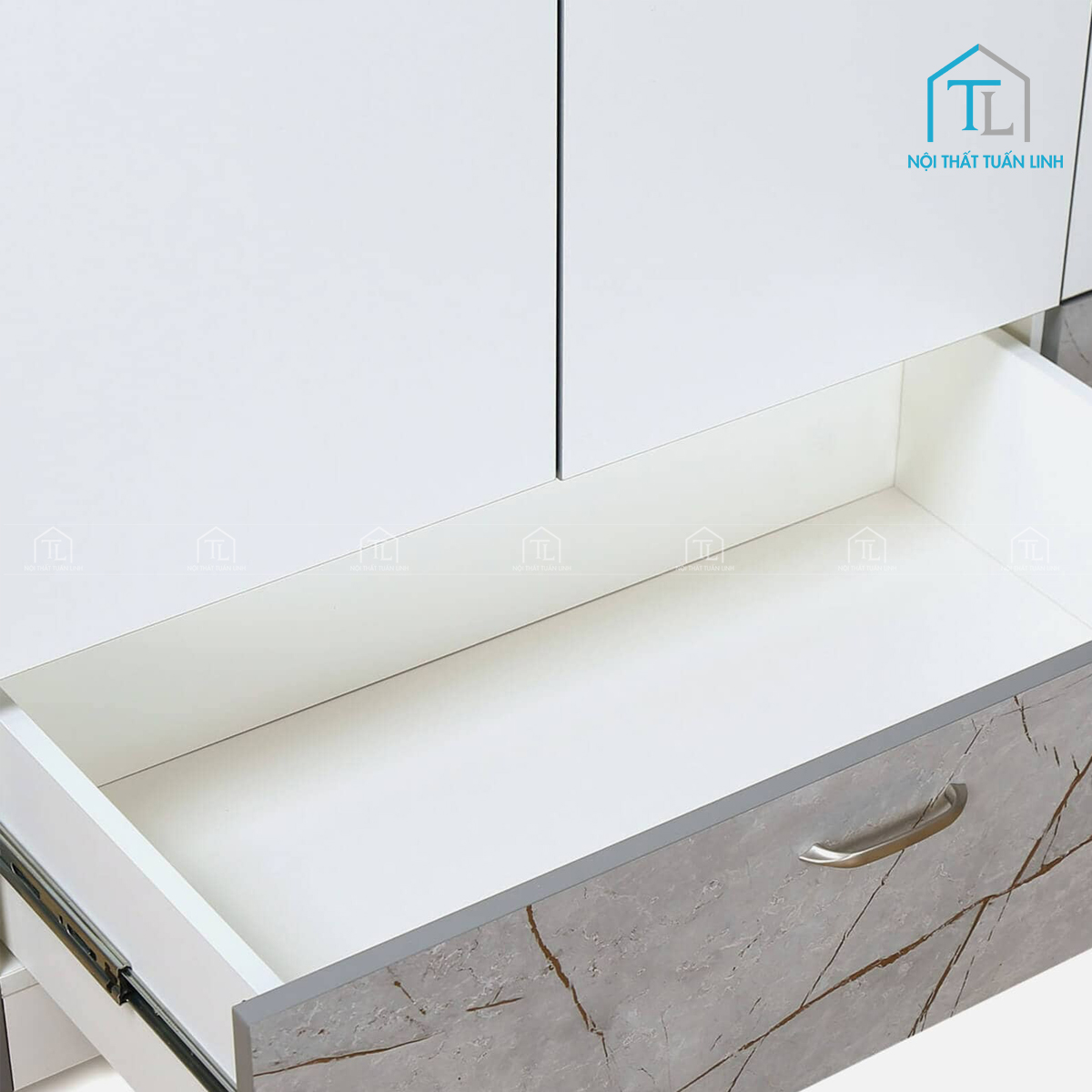Tủ quần áo 4 cánh gỗ MDF phủ Melamine trắng kèm gương hiện đại