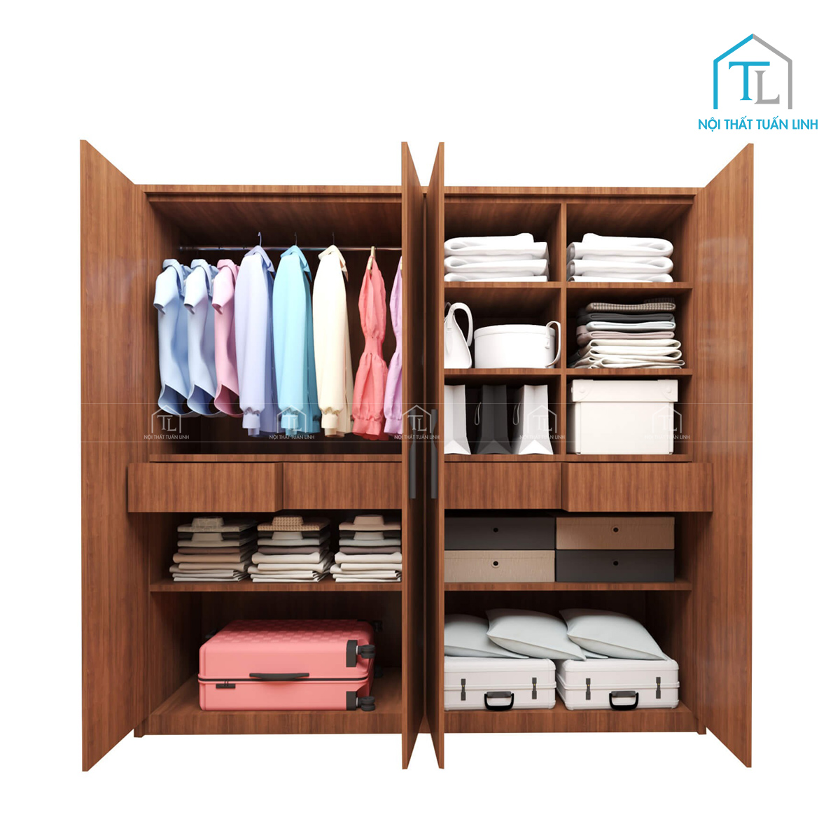 Tủ quần áo 4 cánh gỗ MDF thiết kế hiện đại
