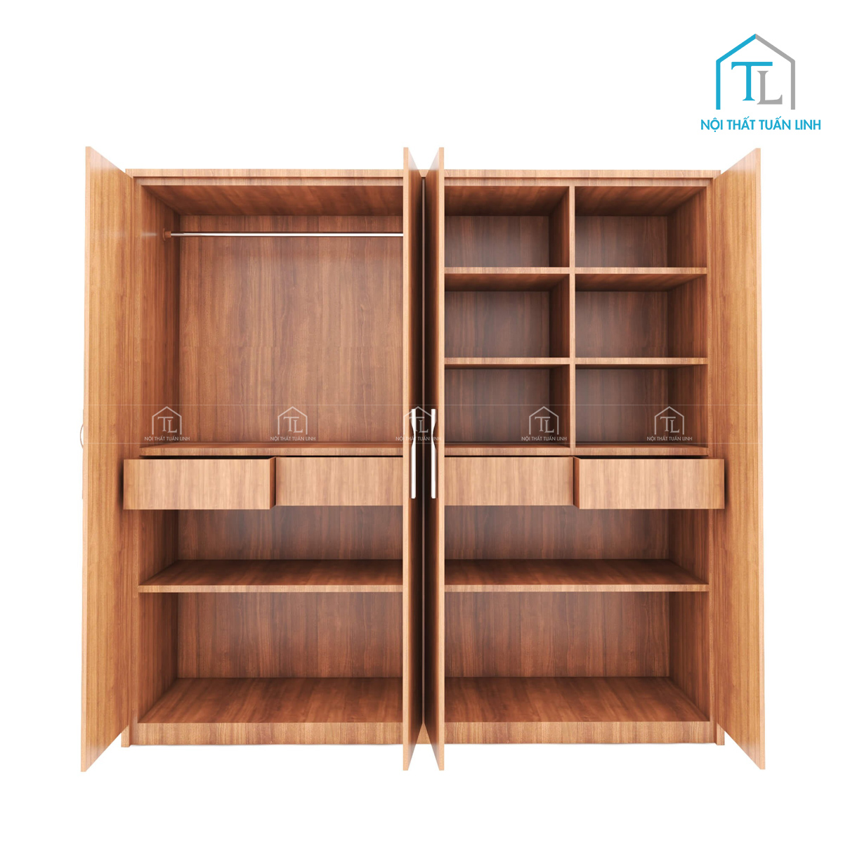 Tủ quần áo 4 cánh gỗ MDF thiết kế hiện đại