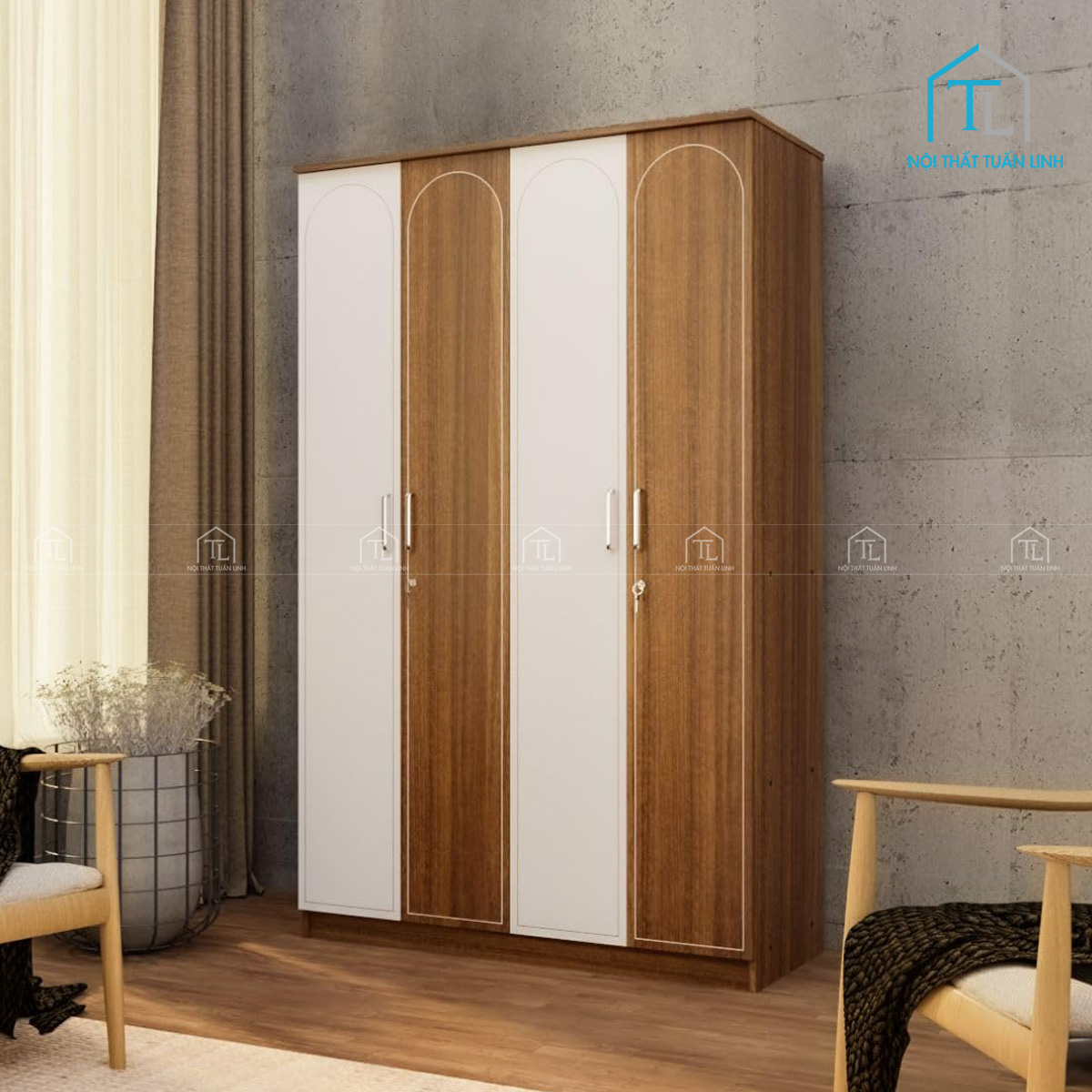 Tủ quần áo 4 cánh gỗ MDF thiết kế tiện lợi