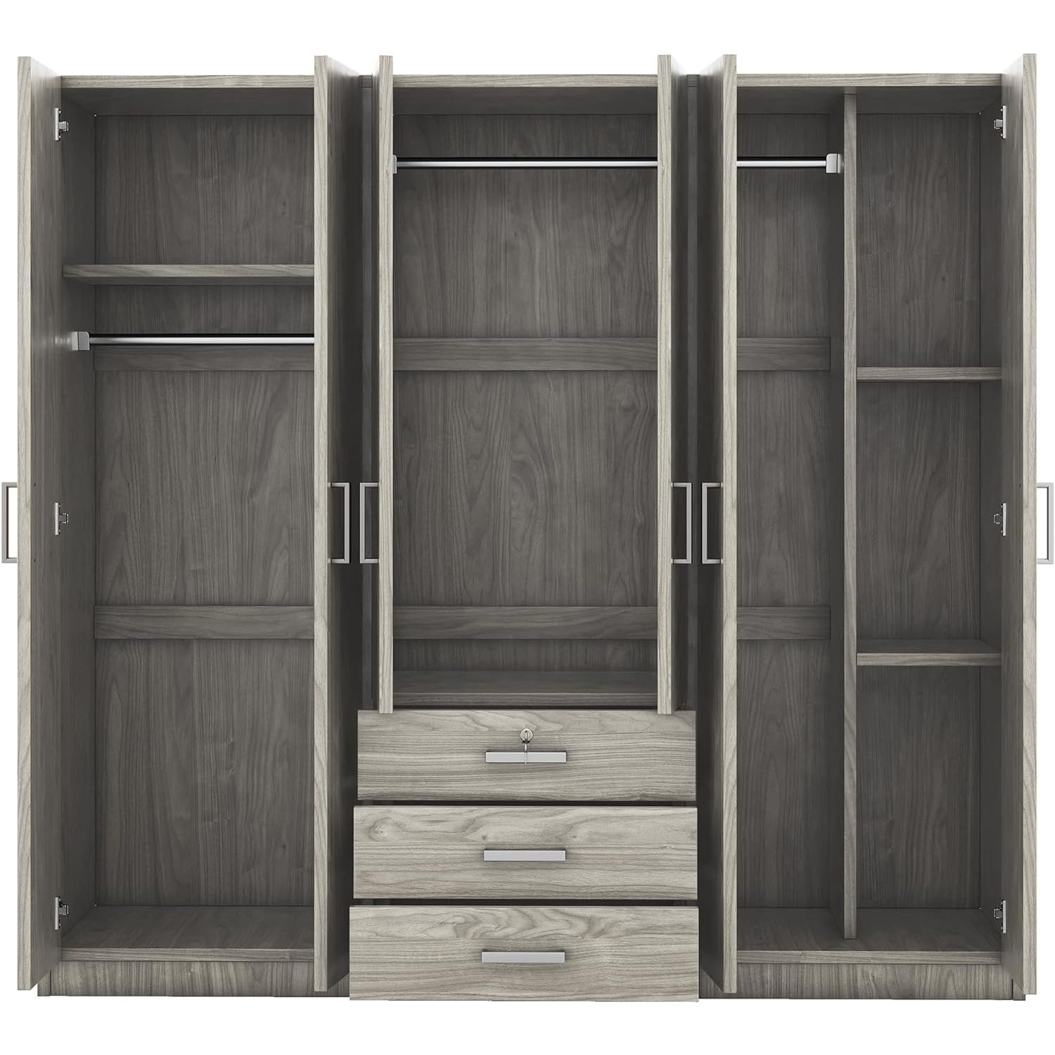 Tủ quần áo 6 cánh gỗ MDF màu xám thiết kế hiện đại nhiều ngăn lưu trữ