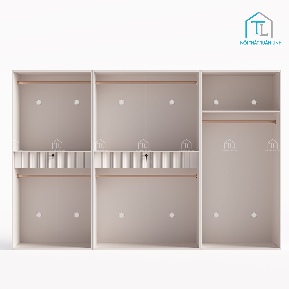 Tủ quần áo cánh kính MDF màu trắng thiết kế hiện đại tích hợp đèn led