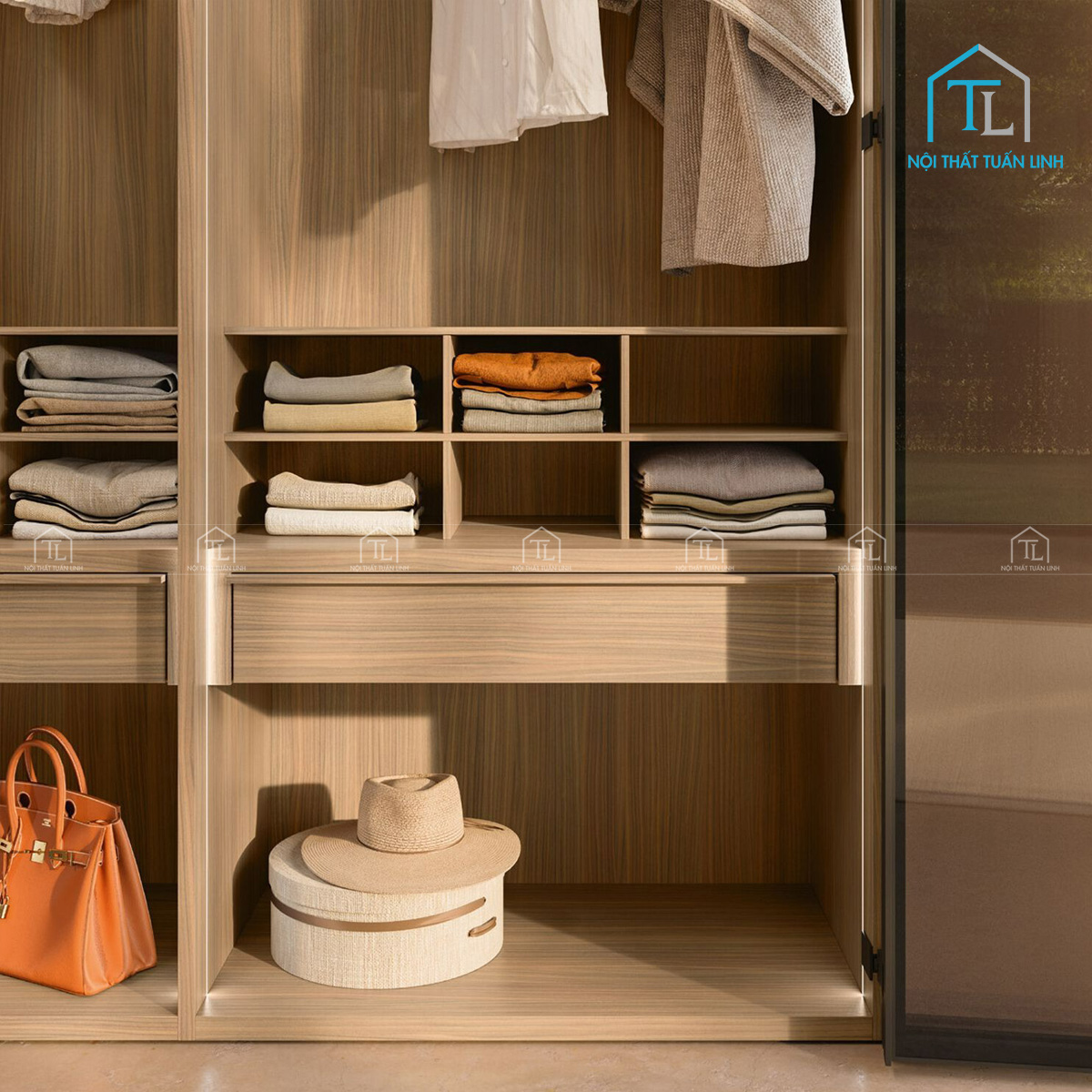 Tủ quần áo cánh kính gỗ MDF màu trắng thiết kế tiện lợi