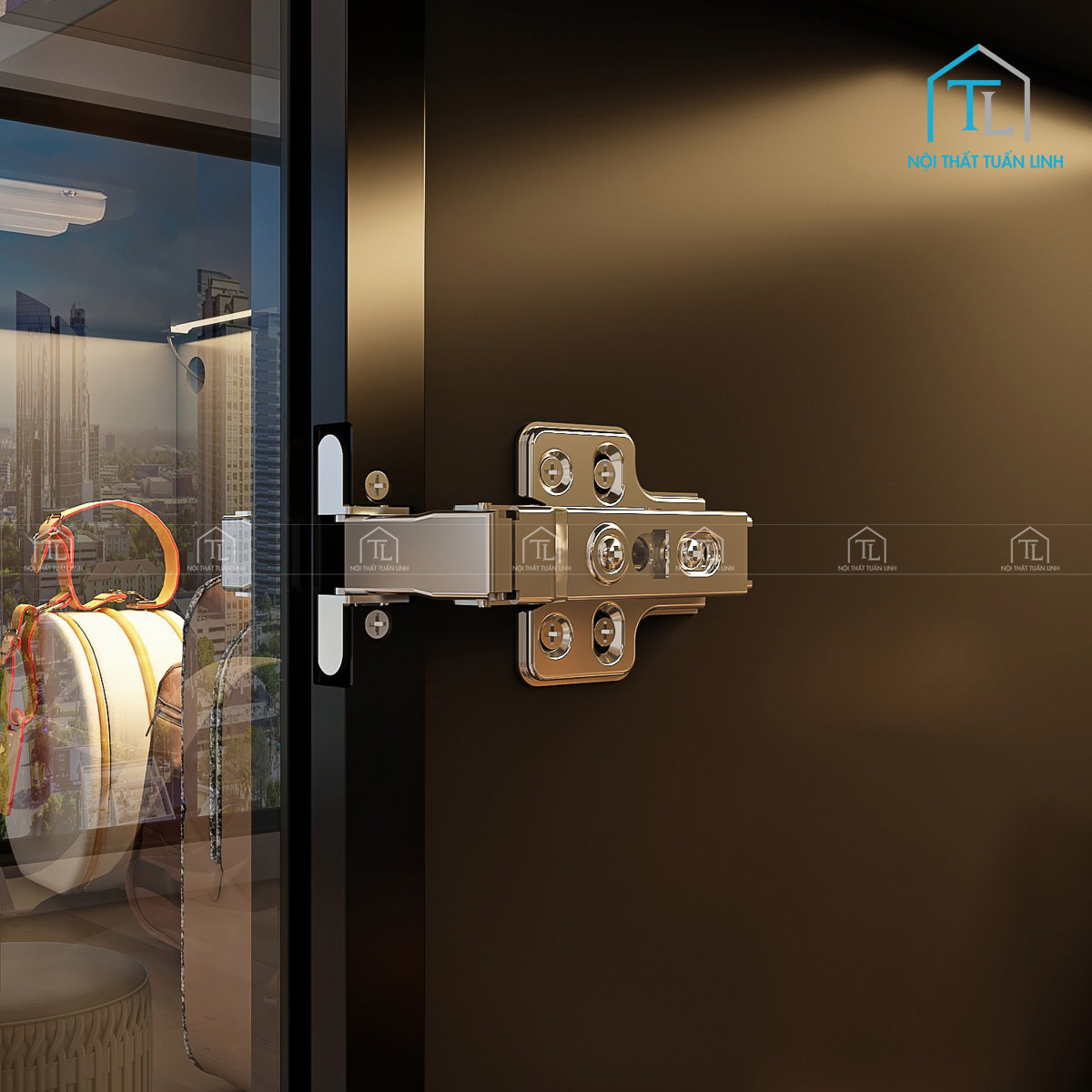Tủ quần áo cánh kính gỗ MDF tích hợp đèn LED thiết kế hiện đại