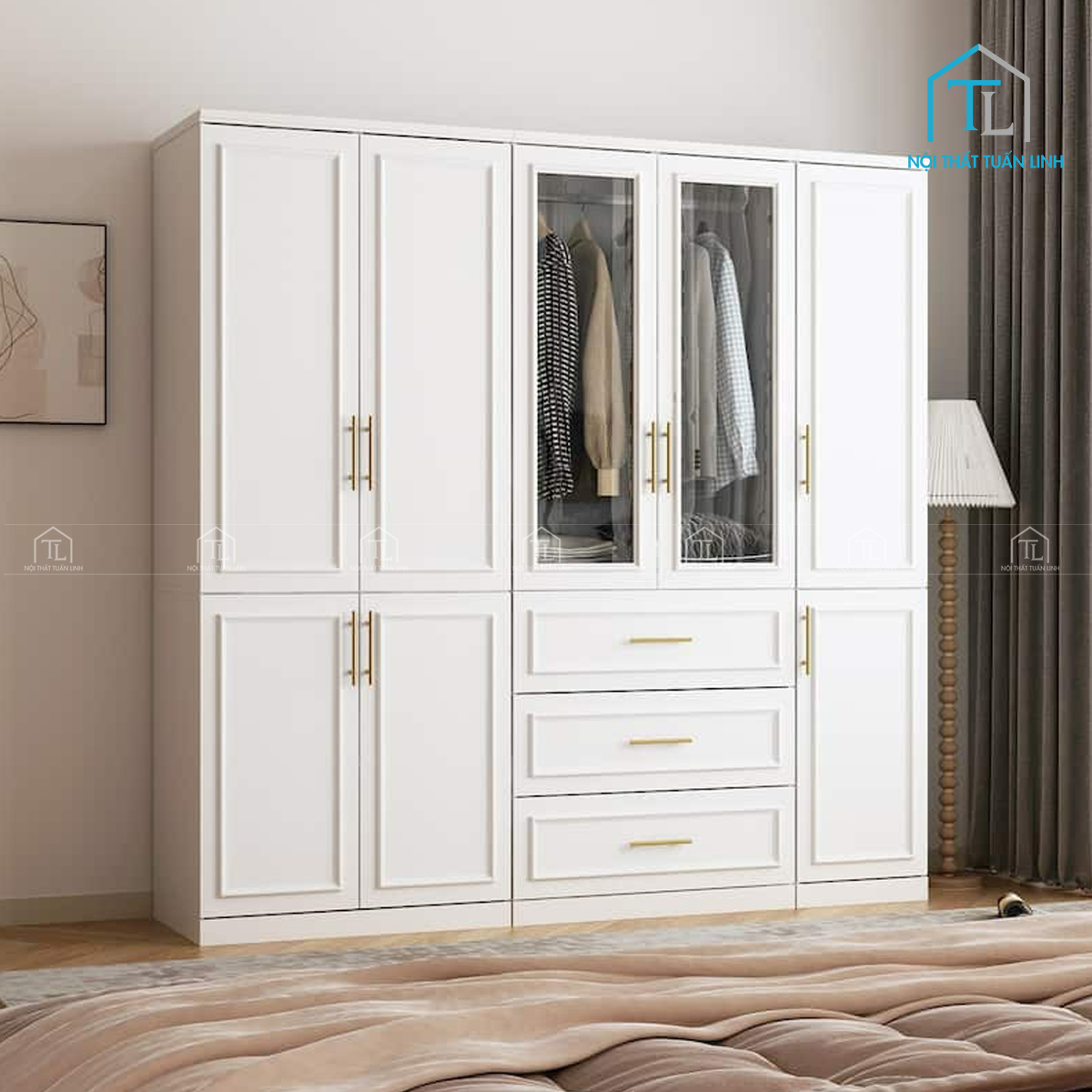 Tủ quần áo cánh kính MDF phủ sơn thiết kế hiện đại