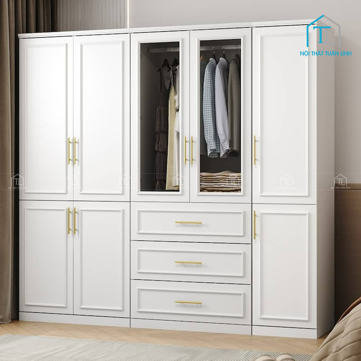 Tủ quần áo cánh kính MDF phủ sơn thiết kế hiện đại