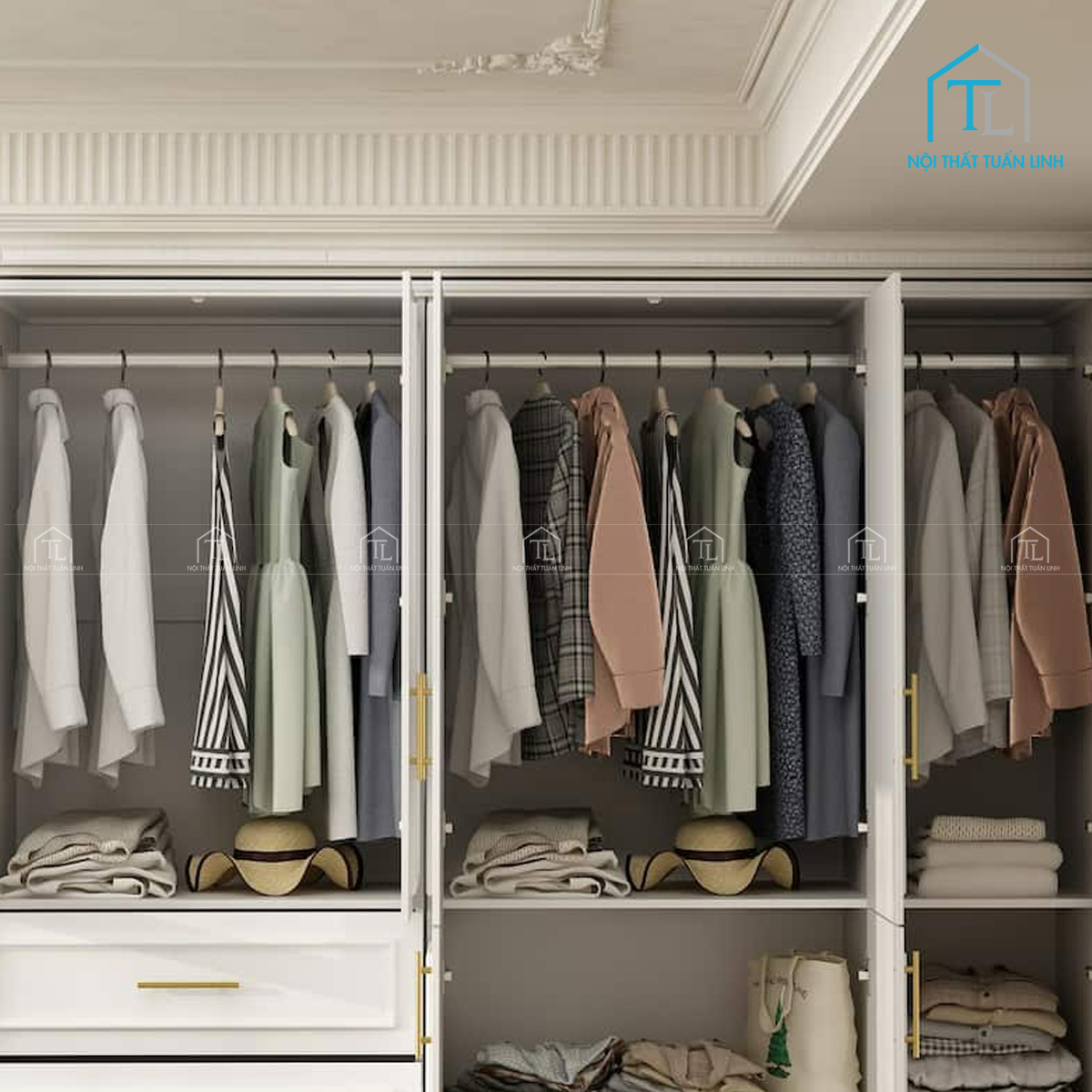 Tủ quần áo cánh kính MDF phủ sơn thiết kế hiện đại