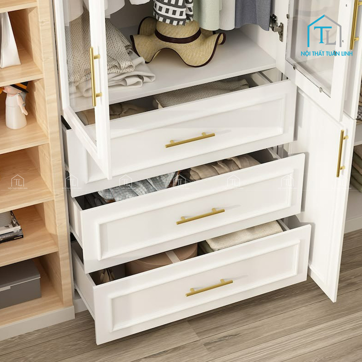 Tủ quần áo cánh kính MDF phủ sơn thiết kế hiện đại