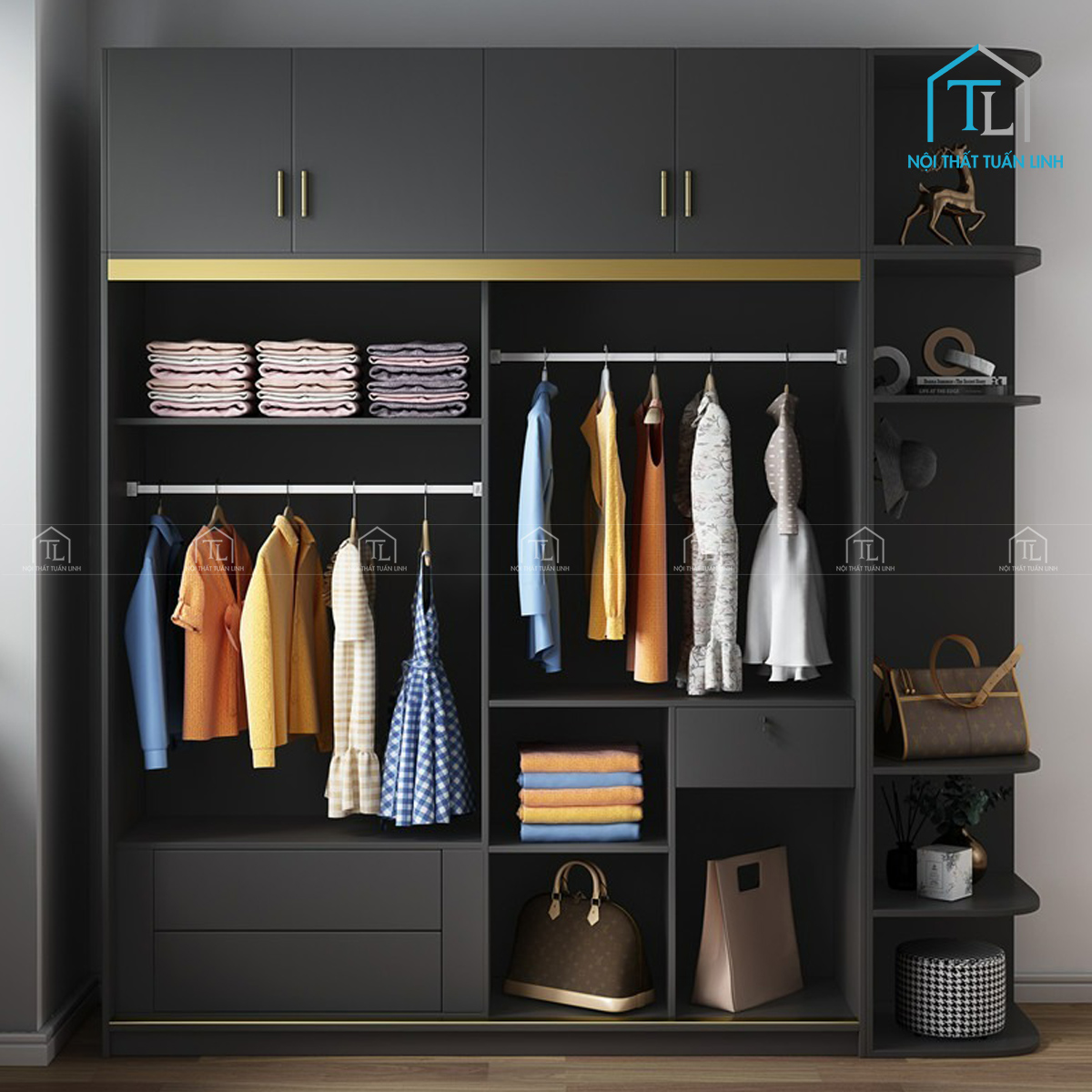 Tủ quần áo cánh kính phong cách hiện đại màu đen