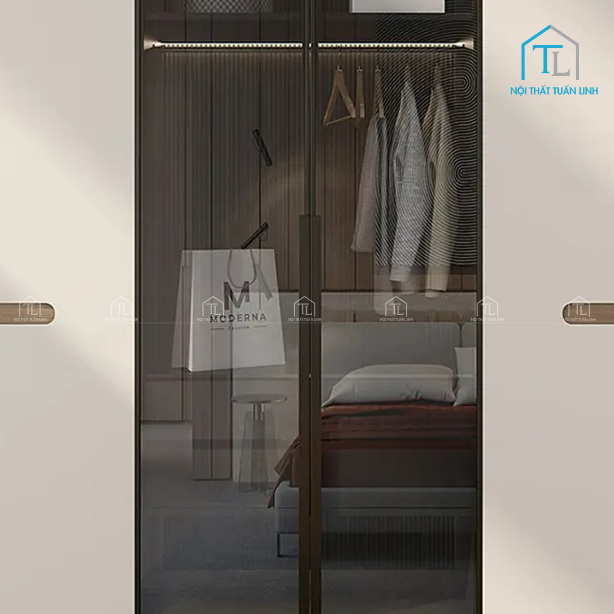 Tủ quần áo cánh kính tối màu kết hợp gỗ MDF 6 cánh thiết kế hiện đại cao cấp