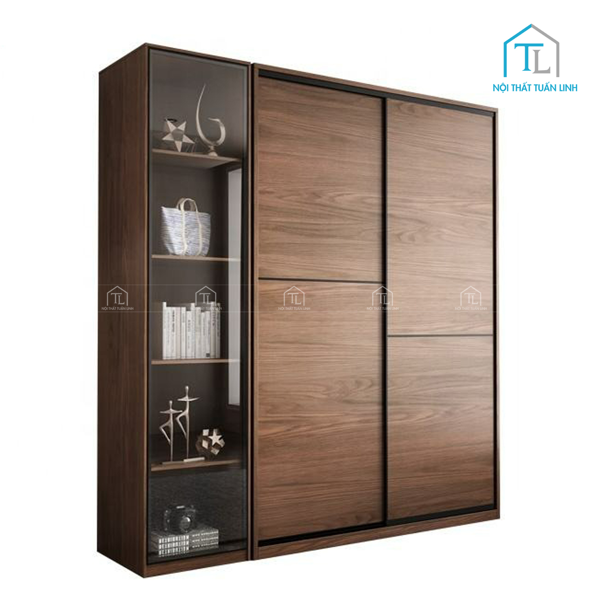 Tủ quần áo cánh kính trượt gỗ công nghiệp phong cách hiện đại