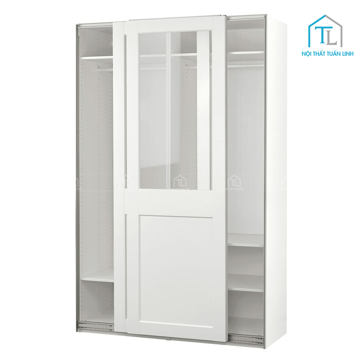 Tủ quần áo cánh kính trượt màu trắng gỗ công nghiệp