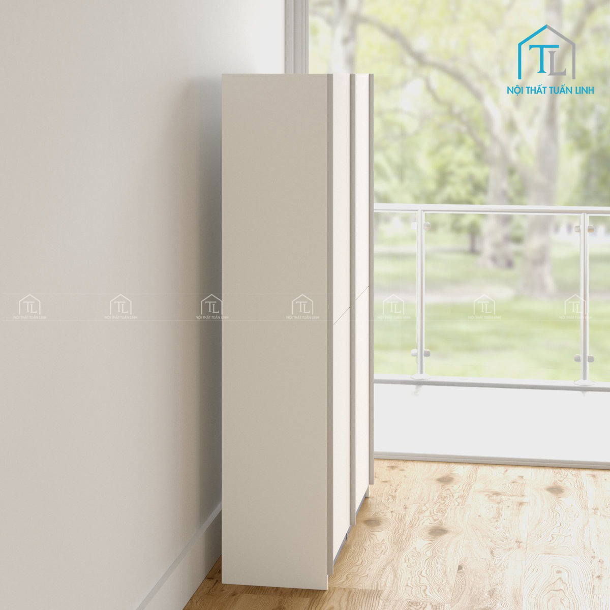 Tủ quần áo cửa lùa 2 cánh gỗ MDF màu trắng gọn gàng, tối ưu không gian