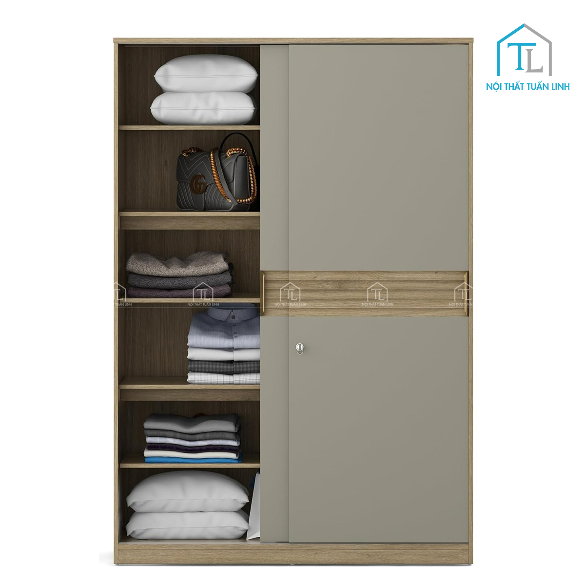 Tủ quần áo cửa lùa 2 cánh gỗ MDF phủ Melamine vân gỗ
