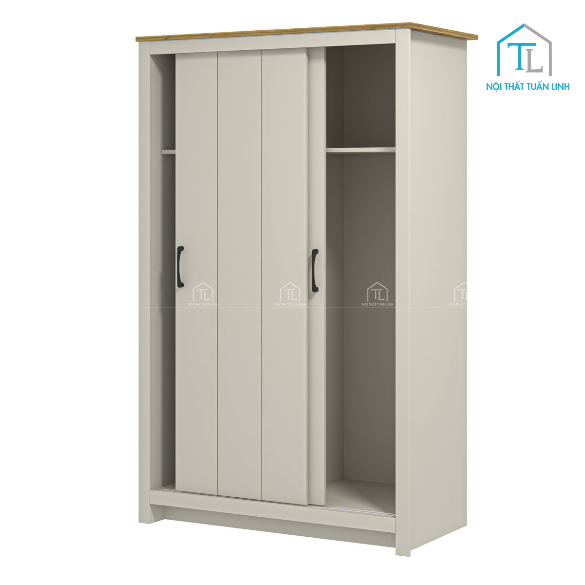 Tủ quần áo cửa lùa 2 cánh màu xám nhạt giá tốt, tiện lợi