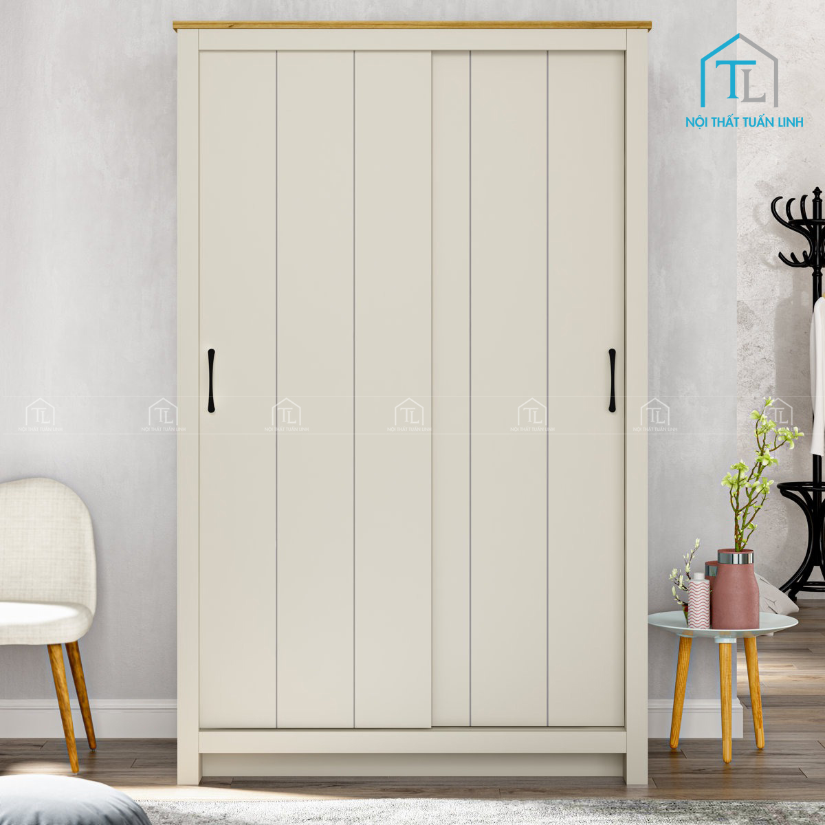 Tủ quần áo cửa lùa 2 cánh màu xám nhạt giá tốt, tiện lợi