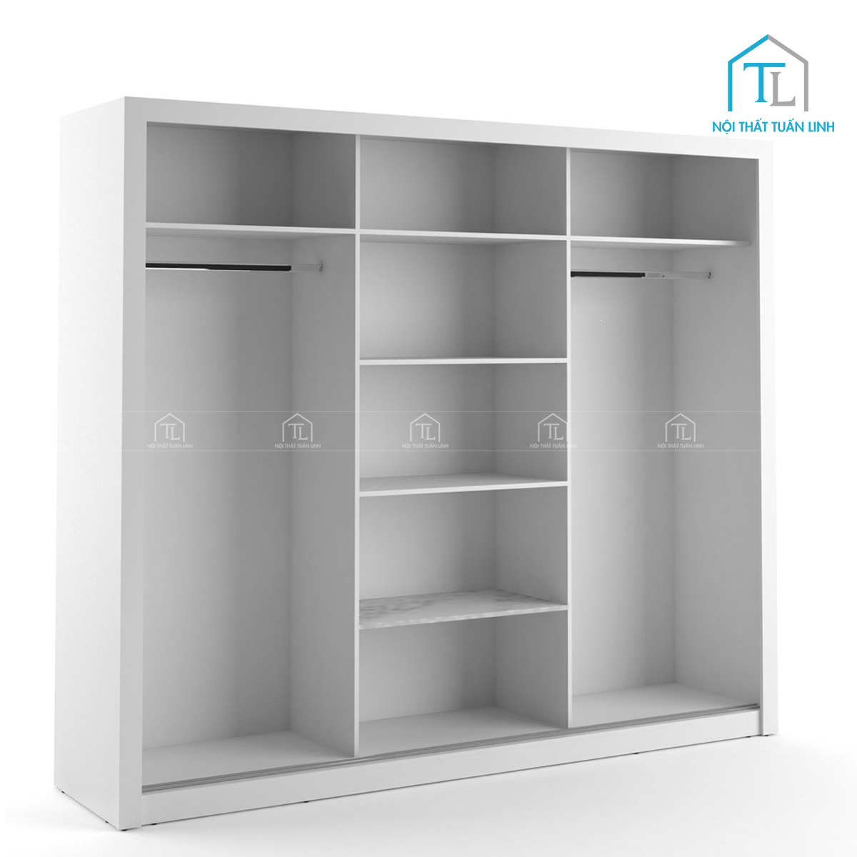 Tủ quần áo cửa lùa 3 cánh gương MDF màu trắng hiện đại