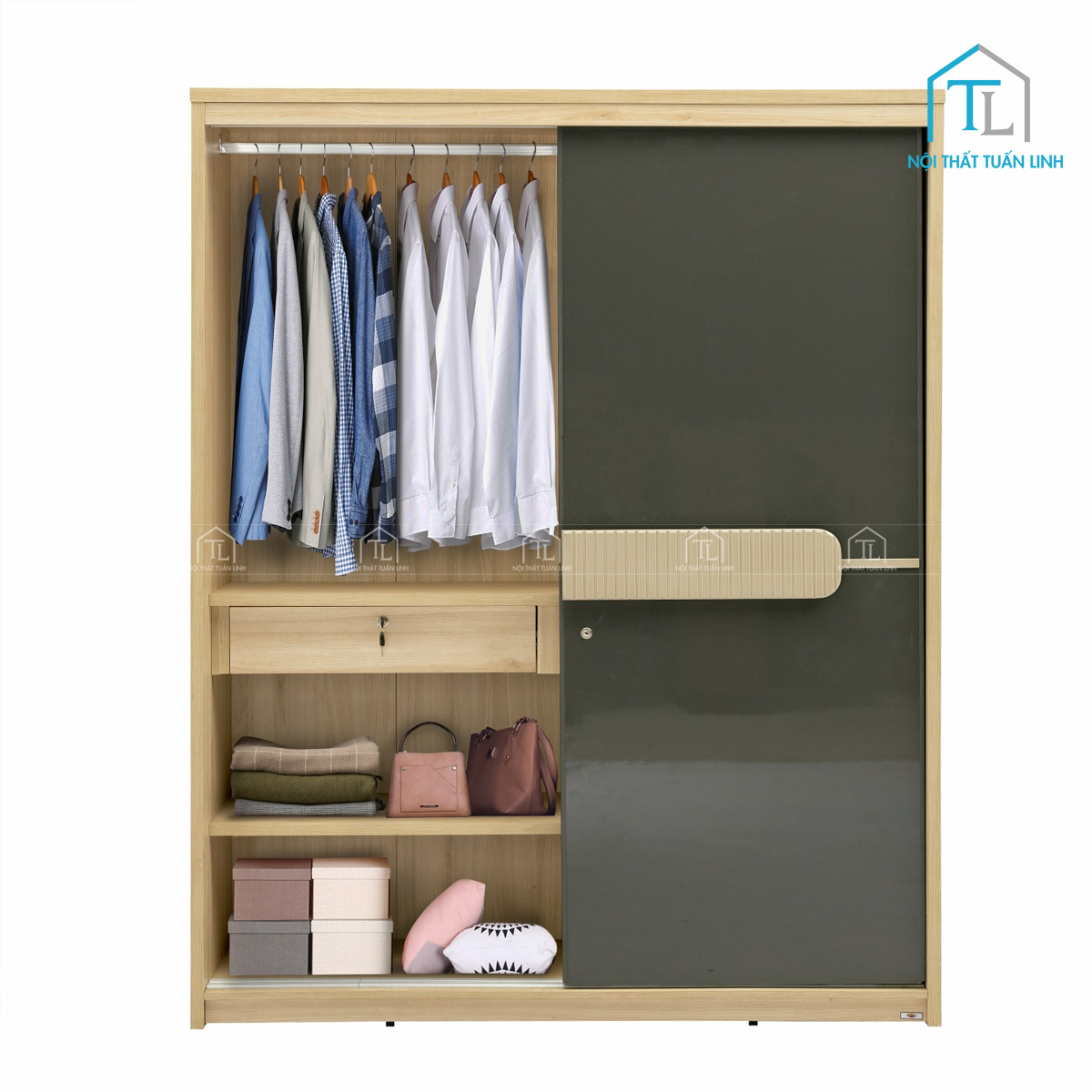 Tủ quần áo cửa lùa gỗ công nghiệp 2 cánh thiết kế hiện đại