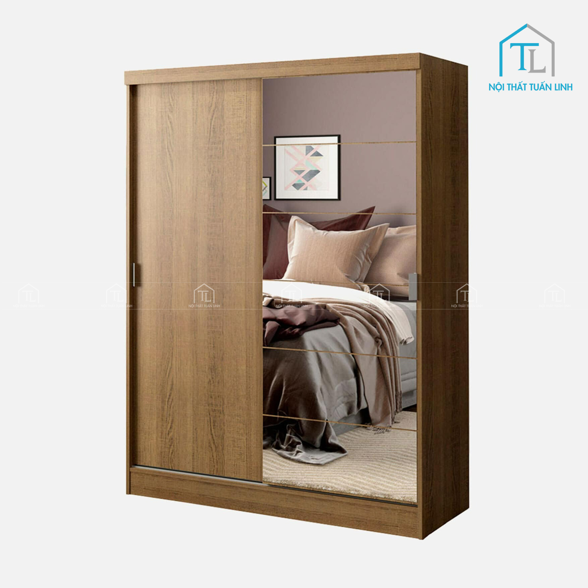 Tủ quần áo cửa lùa gỗ công nghiệp MDF kết hợp gương soi