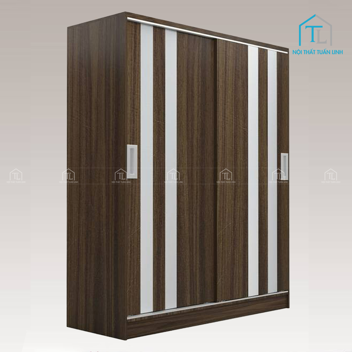 Tủ quần áo cửa lùa gỗ MDF màu óc chó thiết kế hiện đại 2 cánh