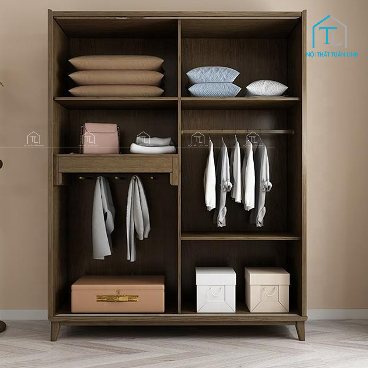 Tủ quần áo cửa lùa gỗ MDF thiết kế hiện đại, tiết kiệm không gian phòng ngủ