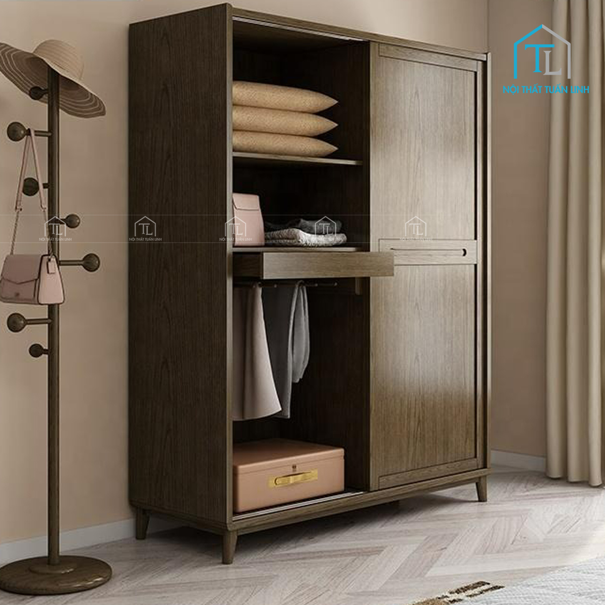 Tủ quần áo cửa lùa gỗ MDF thiết kế hiện đại, tiết kiệm không gian phòng ngủ