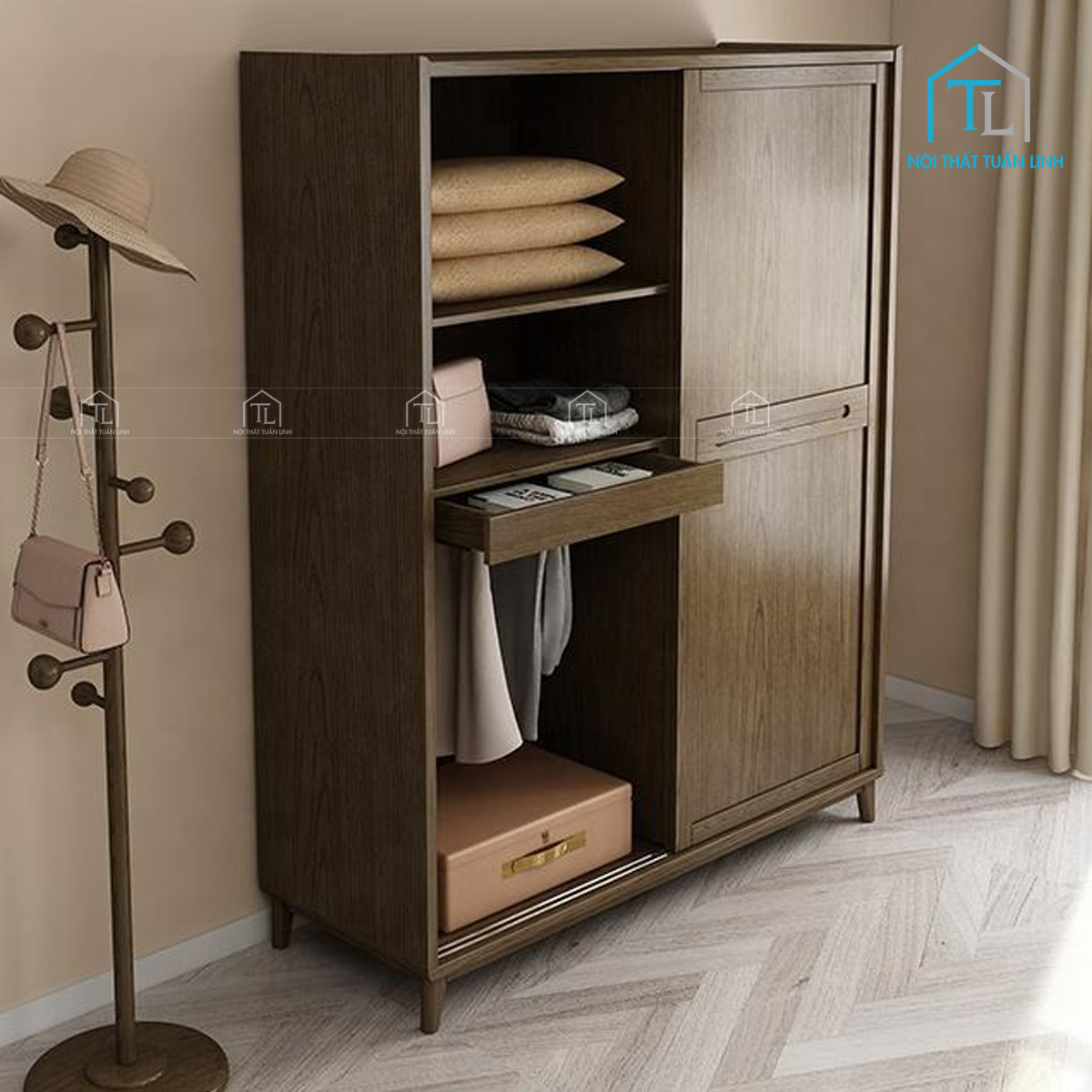 Tủ quần áo cửa lùa gỗ MDF thiết kế hiện đại, tiết kiệm không gian phòng ngủ