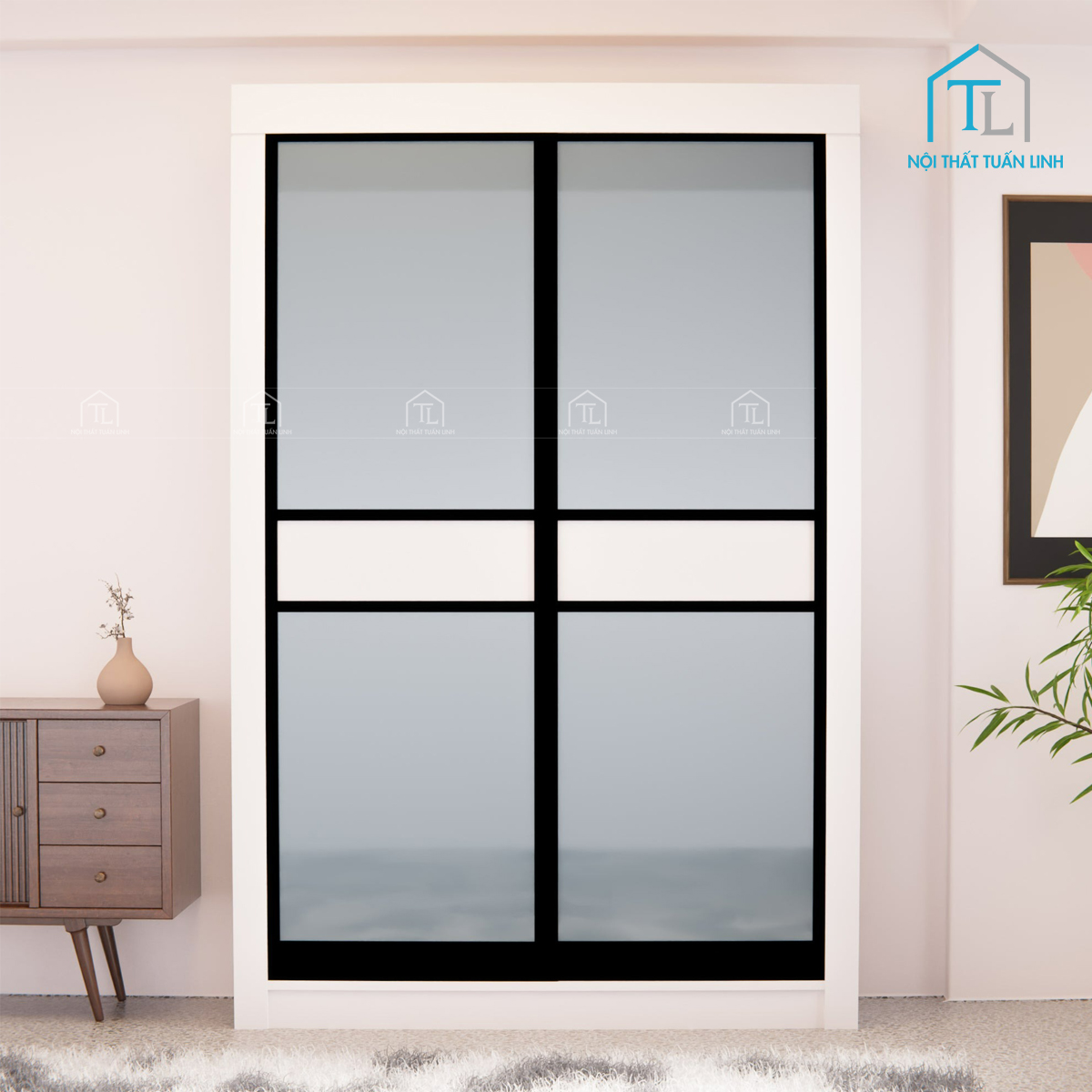 Tủ quần áo cửa lùa gỗ MDF gam màu trắng, tối ưu không gian phòng ngủ
