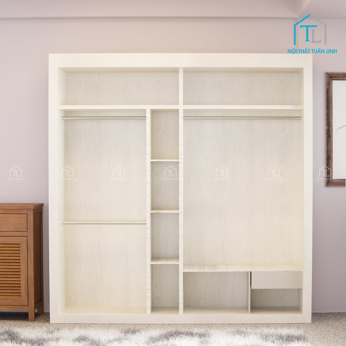 Tủ quần áo cửa lùa gỗ MDF thiết kế hiện đại vân gỗ