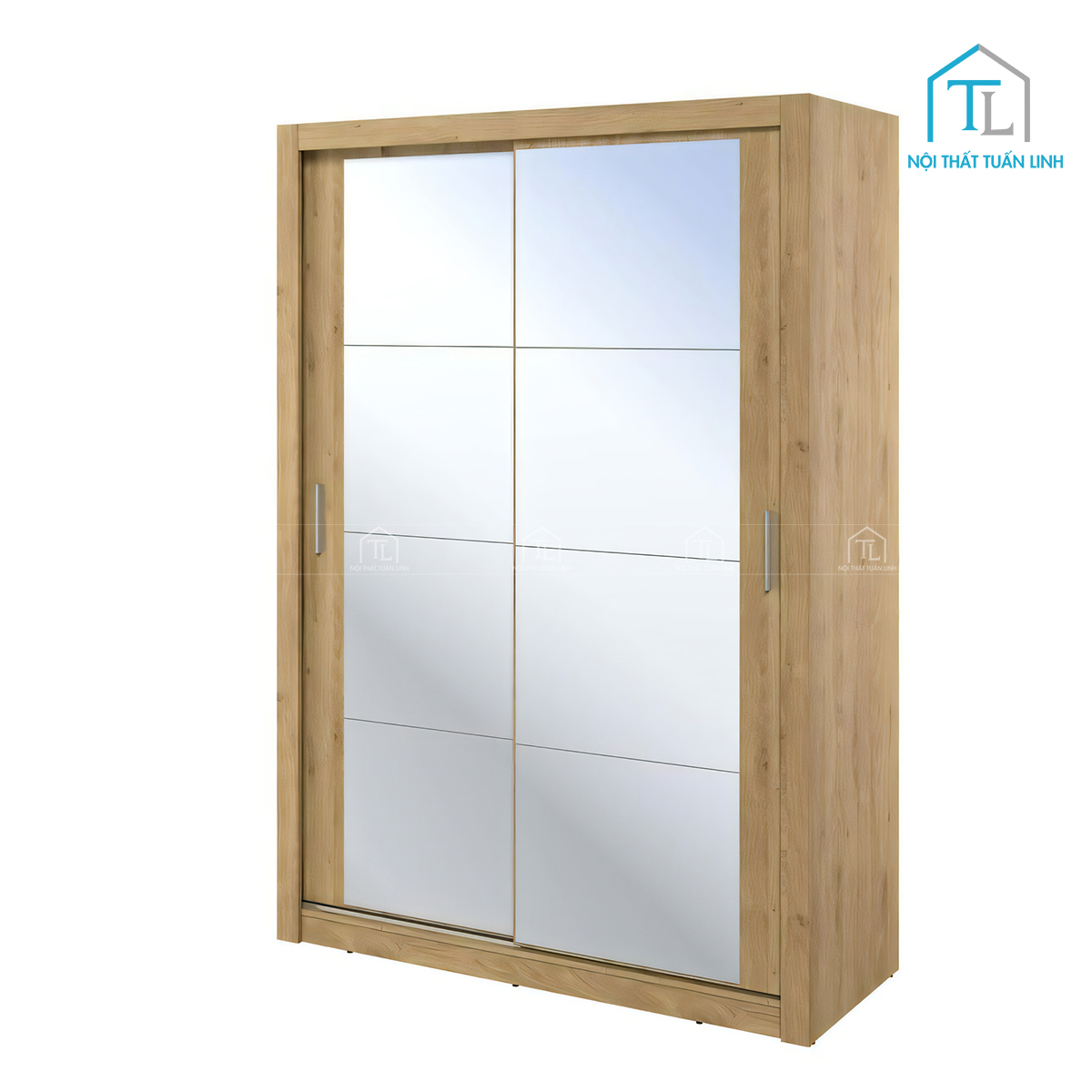 Tủ quần áo cửa lùa gỗ MDF vân gỗ sồi tích hợp gương hiện đại
